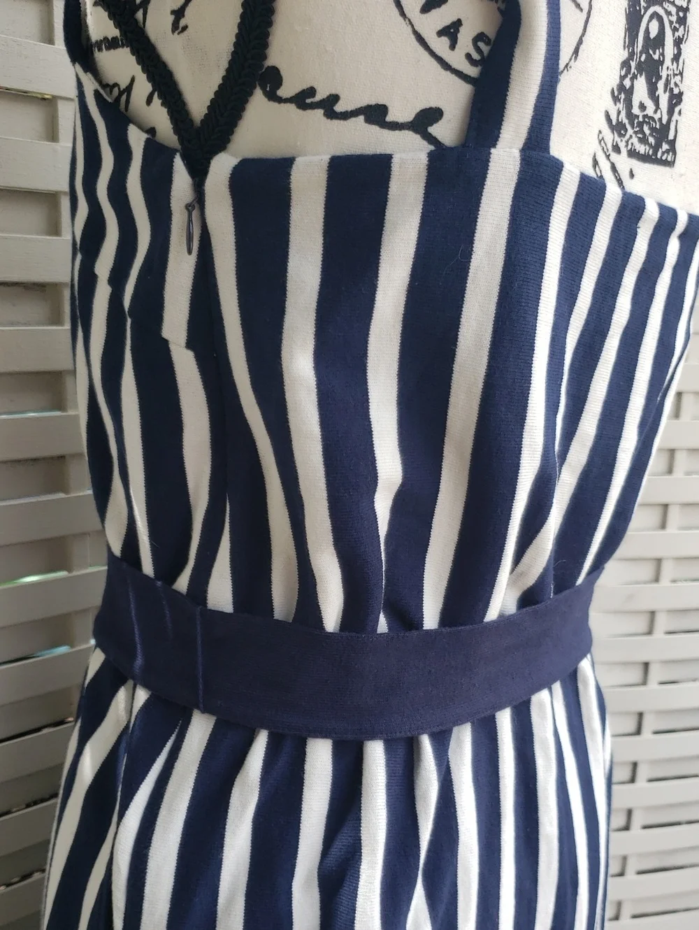 J. Crew Navy and White Striped Jumper with Waist Tie Size 4